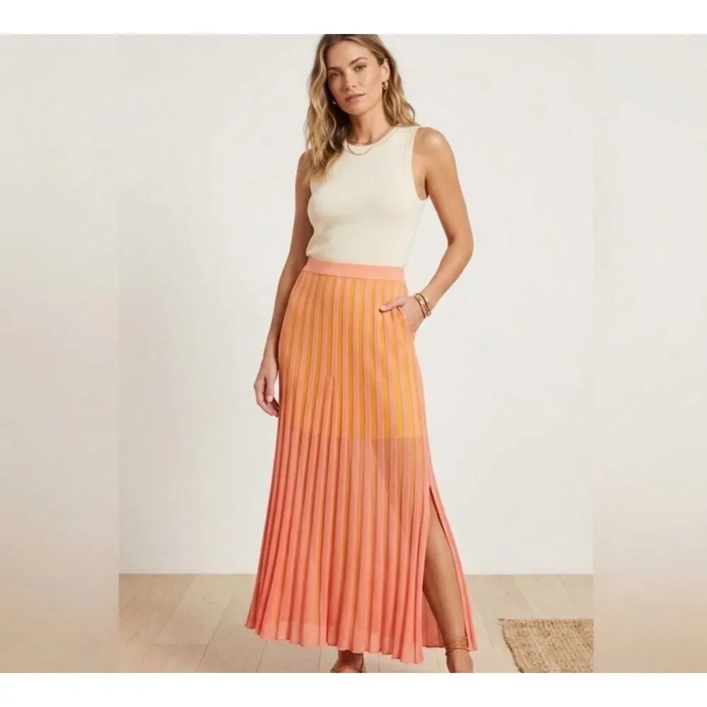 House of Harlow Orange & Pink Striped Maxi Skirt Size Large European Summer